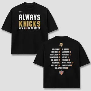 New York Basketball Roster Graphic Tee, Players Name Number List T-Shirt, Always NY Forever Sports Fan Merchandise, Retro Oversized Hip Hop Black Streetwear Top, Unisex Casual Heavyweight Short Sleeve Clothes