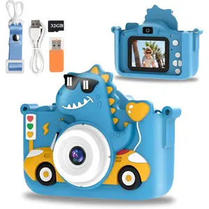 Kids Digital Camera, 1080P HD Video Camera for Toddlers with 32GB SD Card, Dinosaur Protective Case, Card Reader, Fun Selfie Toy Camera for Ages 3-12, Christmas/Birthday Gift for Boys & Girls (Blue1)