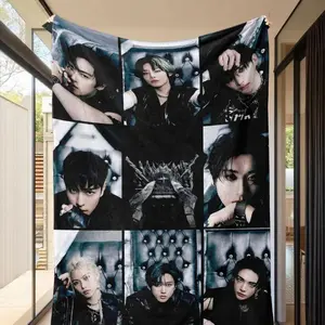 Countdown Sale! South Korean SKZ Member Unique Style Throw Blanket, Soft Warm Flannel Throw Blanket for Bedroom & Couch, Idol Inspired and Aesthetic Music Design with Modern and Stylish Look, Ideal Gift for Music Fans & SKZ Lovers, Birthday, Holiday
