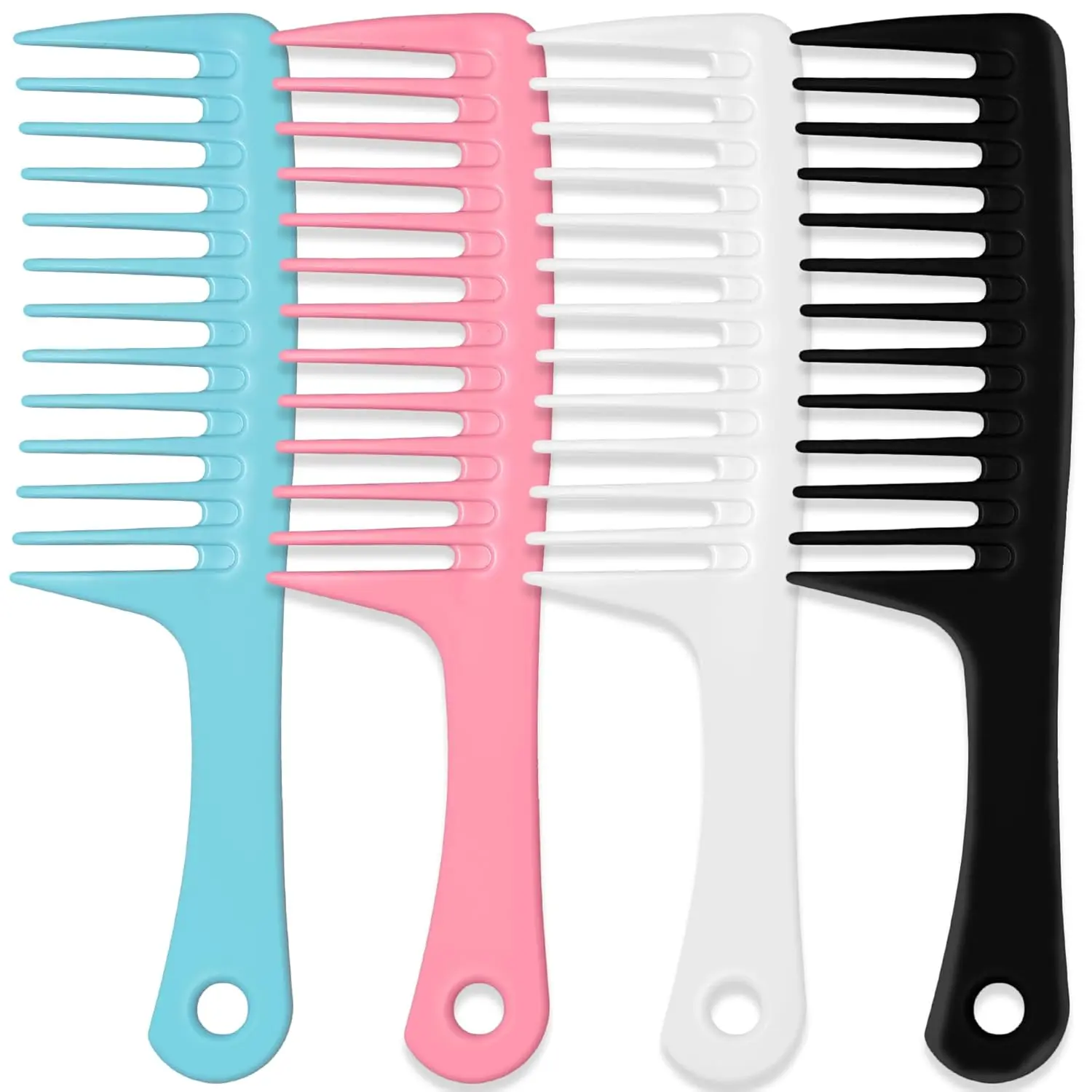 4-Pack Wide Tooth Detangling Combs, Multi-Colored Hair Styling Tools with Grip Handle for Adults with Wet, Long, and Afro Curly Locks, Hair Tools, Afro Curly Style, Inspires Confidence, Female, Hair Detangler, Hand Grip Handle