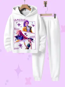 Girls' Spring & Fall Casual Hoodie Set, Warm Comfortable Fitted Sweatshirt, Random Print, Regular Length, Suitable for Daily Wear