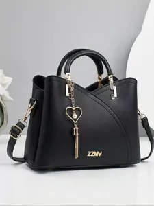 Women's Elegant Handbag, Fashionable PU Leather Zipper Shoulder Bag for Daily Used, Casual Trendy Versatile High-quality Daily Commuting Bag