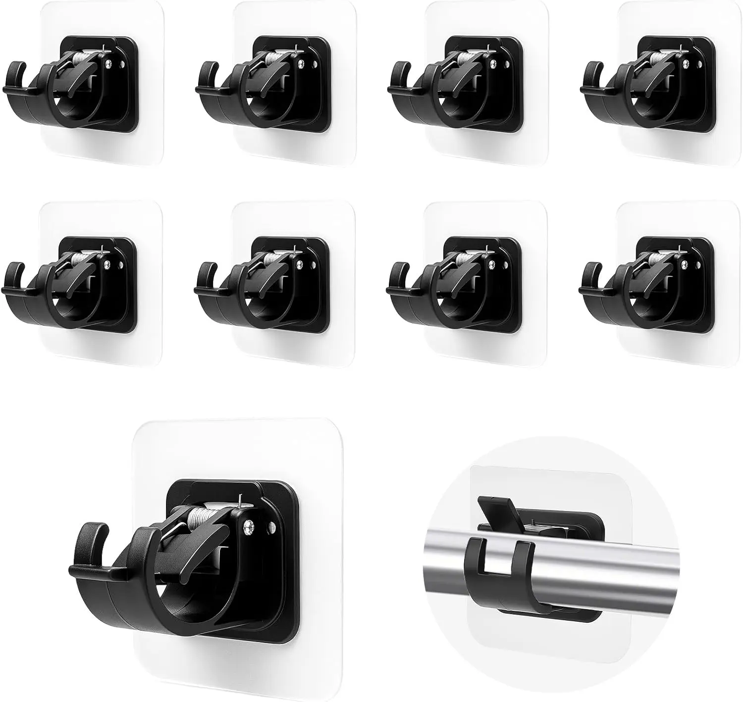 Curtain Rod Bracket No Drilling, 8 PCS Self Adhesive Curtain Rod Holders, Non Drill Sticky Nail Free Drillless Rods Hanger Hooks Holder Brackets for Wall Home Kitchen Bedroom Bathroom Hotel