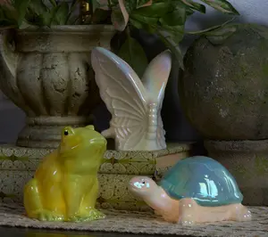 3-Piece Lit Porcelain Turtle, Frog and Butterfly by Valerie