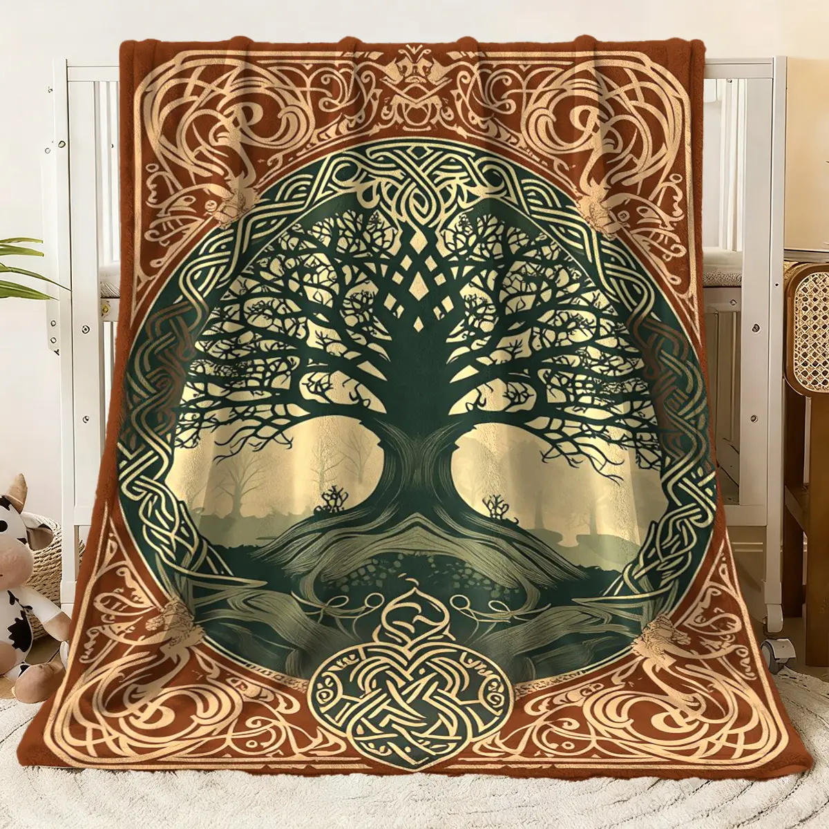 Flannel Blanket with Tree of Life & Celtic Knot Design, Soft Warm Fleece Throw for Bed Couch Sofa. Crafted from premium flannel, this blanket offers cozy warmth and comfort for all seasons. T