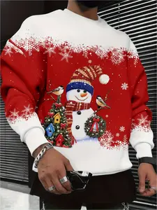 Men's Santa Claus 3D printed casual long-sleeve pullover crewneck sweatshirt, Y2K style top, autumn men's clothing