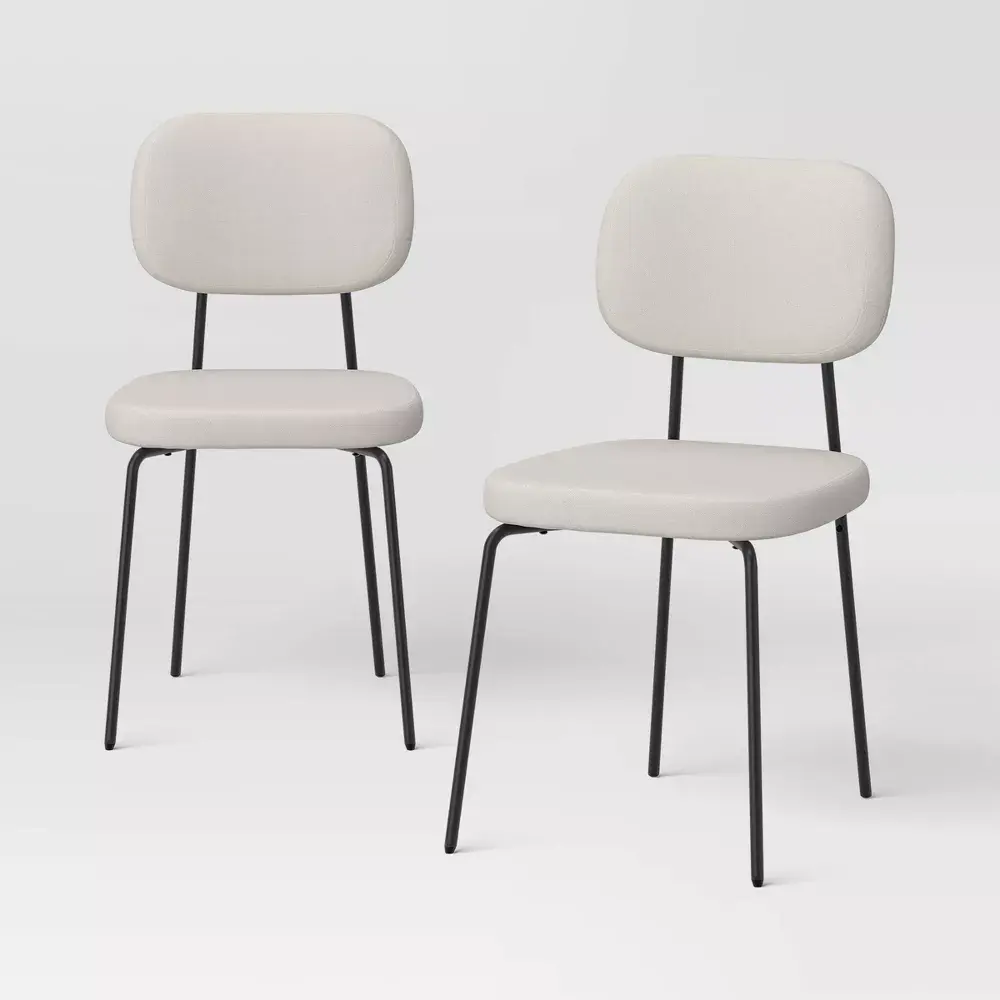 Room Essentials 2pc Dining Room Chairs, Cream Boucle Polyester Upholstered, Metal Base, 31.69" H, Adult Assembled Indoor Furniture
