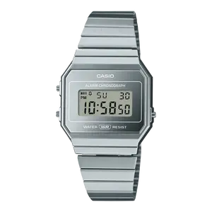 Casio Vintage Digital Watch A700WEV-7AVT, Classic design, Unisex Daily Wear, Slim Silver Stainless Steel, LED Backlight, Stopwatch & Alarm