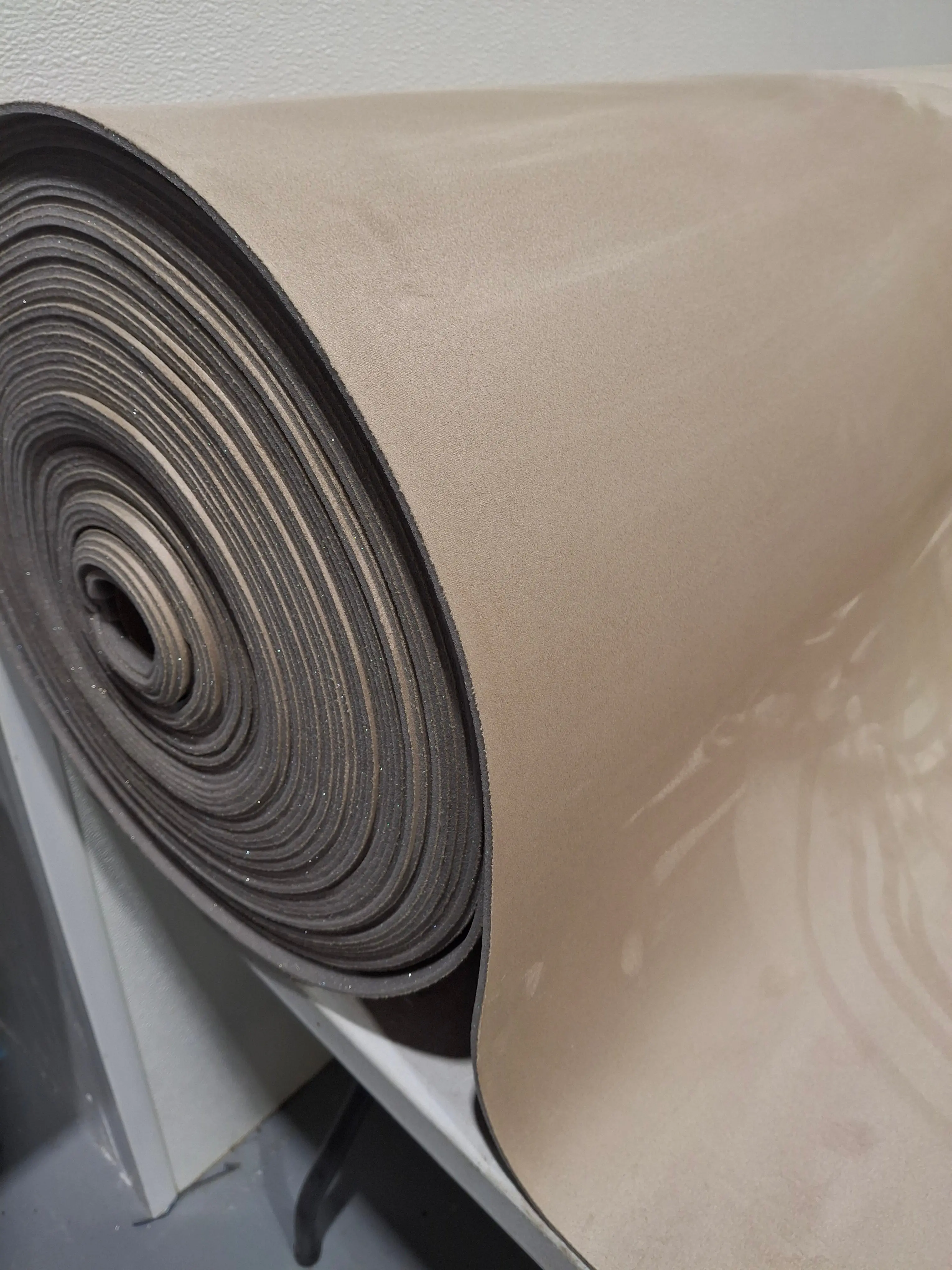 Beige Stretch Suede Headliner Fabric, Polyurethane Foam-Backed, Wrinkle Resistant, 60" Wide (5ft), for Sun Visors & Pillars