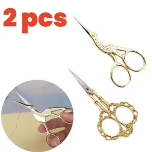 2 Packs of Sewing Scissors - Stainless Steel Sharp Blades, Suitable for Handmade, Artistic Creation, DIY Projects - Elegant Gifts, Professional Tailoring Tools, Carving Handles, Polishing Treatment