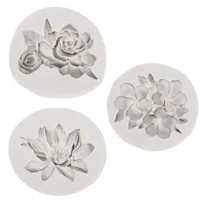 3Pcs Flower Fondant Molds Silicone Hibiscus Plumer Rose Flower Mold for Candy, Chocolate, Baking Tools, Cookies, Paste, Sugar Craft, Marzipan, Butter, Clay, Resin, Plaster, Candle Rose Flower