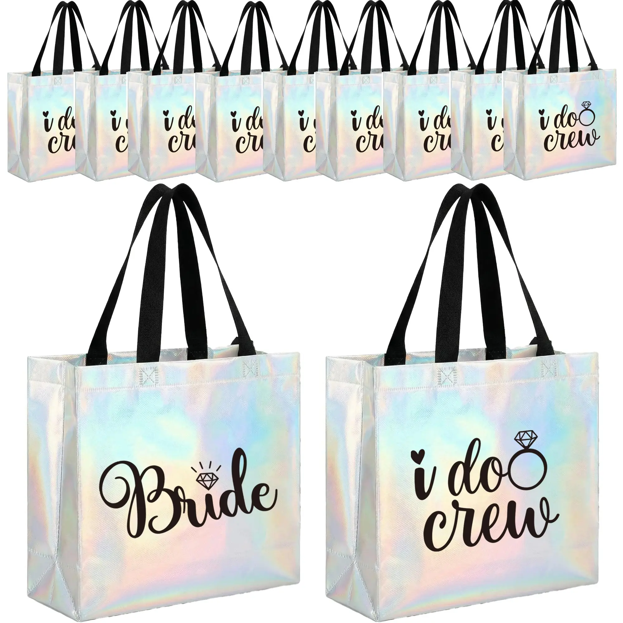 11pcs Reusable Iridescent Rainbow Gift Bags, Goody Bags, Ideal for Bride & Bridesmaids, Perfect for Wedding Favors, Bachelorette Parties, Bridesmaid Gifts, Set, Party Favors, Wedding Party Supplies