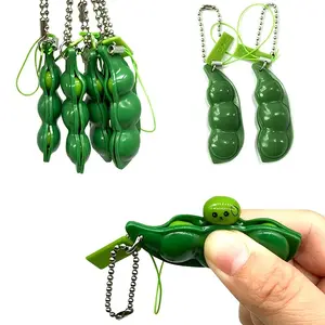 4-Piece Set Creative Stress-Relieving Realistic Pea & Edamame Keychains Cute Cartoon Edamame Charms Novel Squeeze Toys for Fun and Relaxation