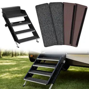 Nilight RV Step Covers 4 Pack 24 x 7.5 inches, Non Slip Camper Steps RV Step Rug with Hook & Loop Works on Electrical & Manual RV Stairs Carpet Rug for Mobile Home Camper Trailers Steps Outside, Gray