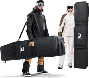 Waterproof Ski Bag with Wheels, Double Rolling Snowboard Bag for Air Travel Extendable From 155CM-187CM, with 3 Padded Outside Compartment Storage Helmet, Boots, Goggles, Jackets