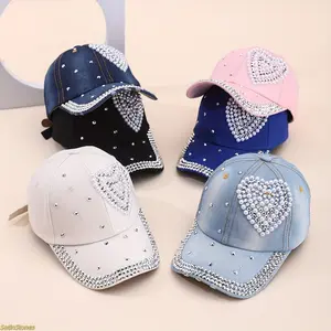 1PC Unisex Cotton Fashion Baseball Cap, Spring and Summer Style, Adorned with Peach Heart Diamond Jewelry