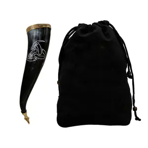 Medieval Viking Crocodile Brass Tip Drinking Horn with Odin's Design - 300-400 ml - Mugs, Drinkware Traditional