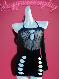 1PC Sexy Sheer Swimwear Cover Up Women Fishnet Long Sleeves Without Bikini For Music festival Bodycon Dress Hollow Out Vacation See Through Beachwear Summer Holiday