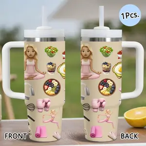 Yoga Pilates Sporty Woman Gift Vacuum Flasks 40oz Stainless Steel Tumbler with Handle & Straw, Vacuum Insulated Travel Mug Keeps Drinks Cold Up to 34 Hours, Leak-Resistant Cup for Iced Coffee, Water, Office, Gym or Travel