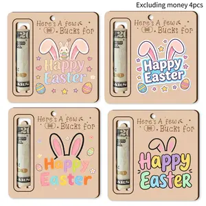 4pcs Set Wooden Easter Money Holder Cards - Stylish Bunny Rabbit Decor for Cash-Hiding Decorative Hanging Ornaments Decoration Party Decoration Supplies | Fun Gifts & Photo Props for Festive Easter Party | Perfect Easter Gift for Son and Daughter