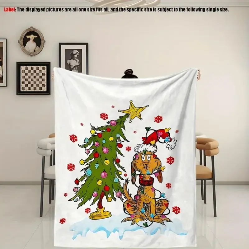 Flannel throw blanket, leg cover blanket, air conditioner cover, tapestry with a cartoon green Christmas monster and Christmas tree pattern, soft and comfortable flannel hug blanket suitable for Christmas decoration, perfect gift choice for Thanksgiving d
