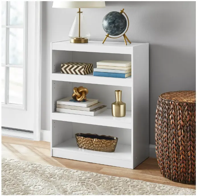 Mainstays Framed 3-Shelf Bookcase with Adjustable Shelves, White
