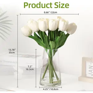 Tulips Artificial Flowers in Glass Vase,Real Touch Fake Tulips with Faux Water for Home Decor,Dining Table Centerpiece (White)