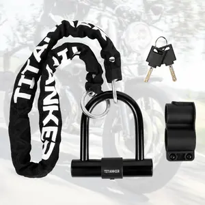 Titanker Motorcycle Chain Lock, Heavy Duty Bike Chain Lock with 2 Keys, Bike Locks with 14mm Thick U Lock for Bicycles, Motorbikes, Mopeds, Scooters (3FT,4FT)(6mm Chain,12mm Chain)
