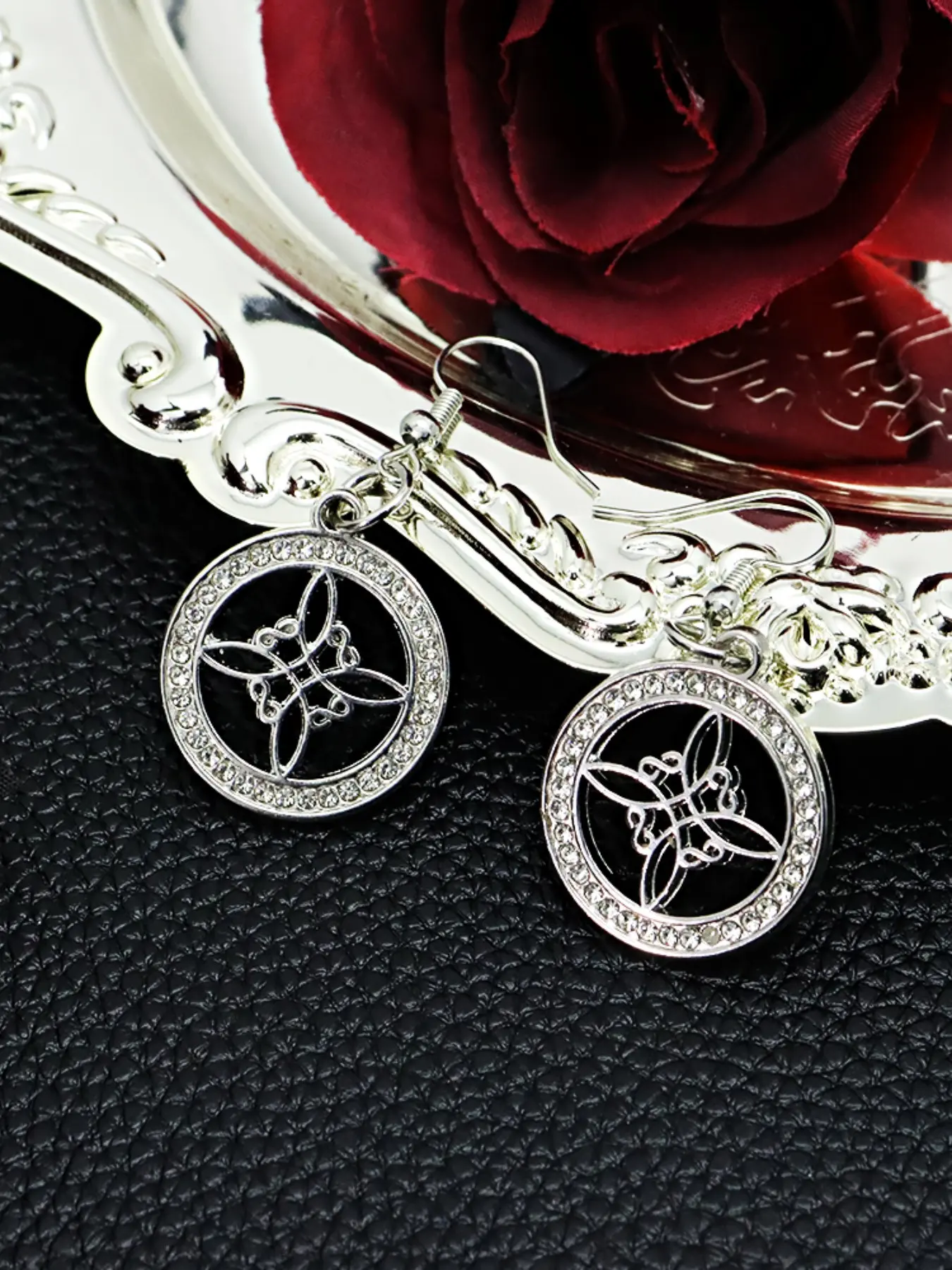 Elegant Celtic Knot Rhinestone Earrings for Women, Vintage Irish Design Hollow Out, Hypoallergenic Silver Color Hooks, Perfect Gift