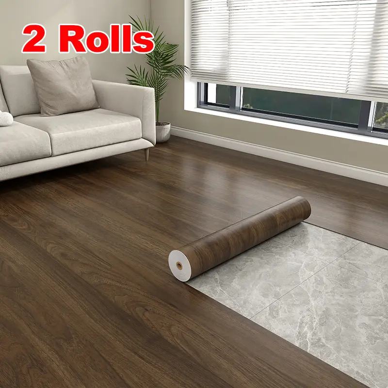 [2Rolls] Thin Walnut Wood Grain Peel and Stick Floor Sticker, Waterproof Self-Adhesive Flooring Tile,Wood Grain Pattern,Removable Vinyl Wrap Film, DIY Decor for Livingroom,Bedroom,Kitchen