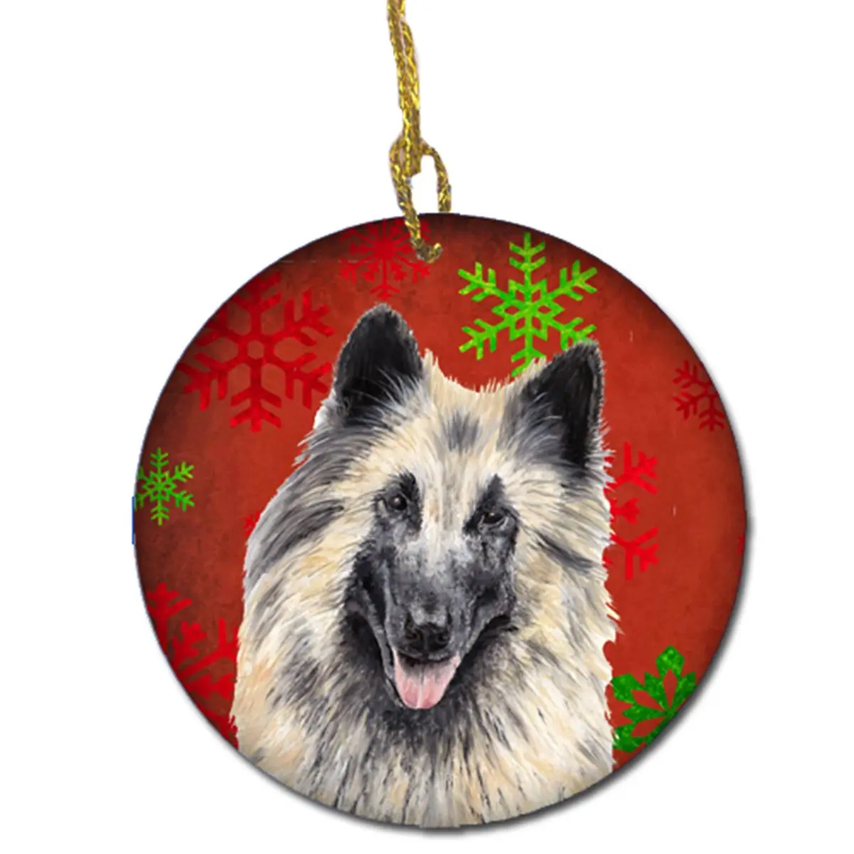 Belgian Tervuren Red Snowflakes Holiday Christmas Ceramic Ornament