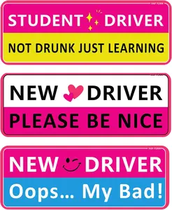 Student Driver Magnet for Car, 3pcs Funny New Driver Magnet Sticker for Car, Cute Pink Reflective Magnetic Bumper Sticker, Removable Safety Rookie Attention Sign