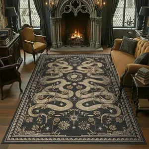 Vintage American Style Living Room Carpet, Dark Snake Skin Home Decor Mat, Bohemian Soft Plush Foot Pad, Suitable for Bedroom, Hallway, Vanity Area, Animal Print Rug, Decorative Area Rug, Bohemian Style Rugs