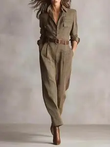 Women's classic retro plaid practical jumpsuit, retro style jumpsuit, women's casual and fashionable overall can be paired with raincoat
