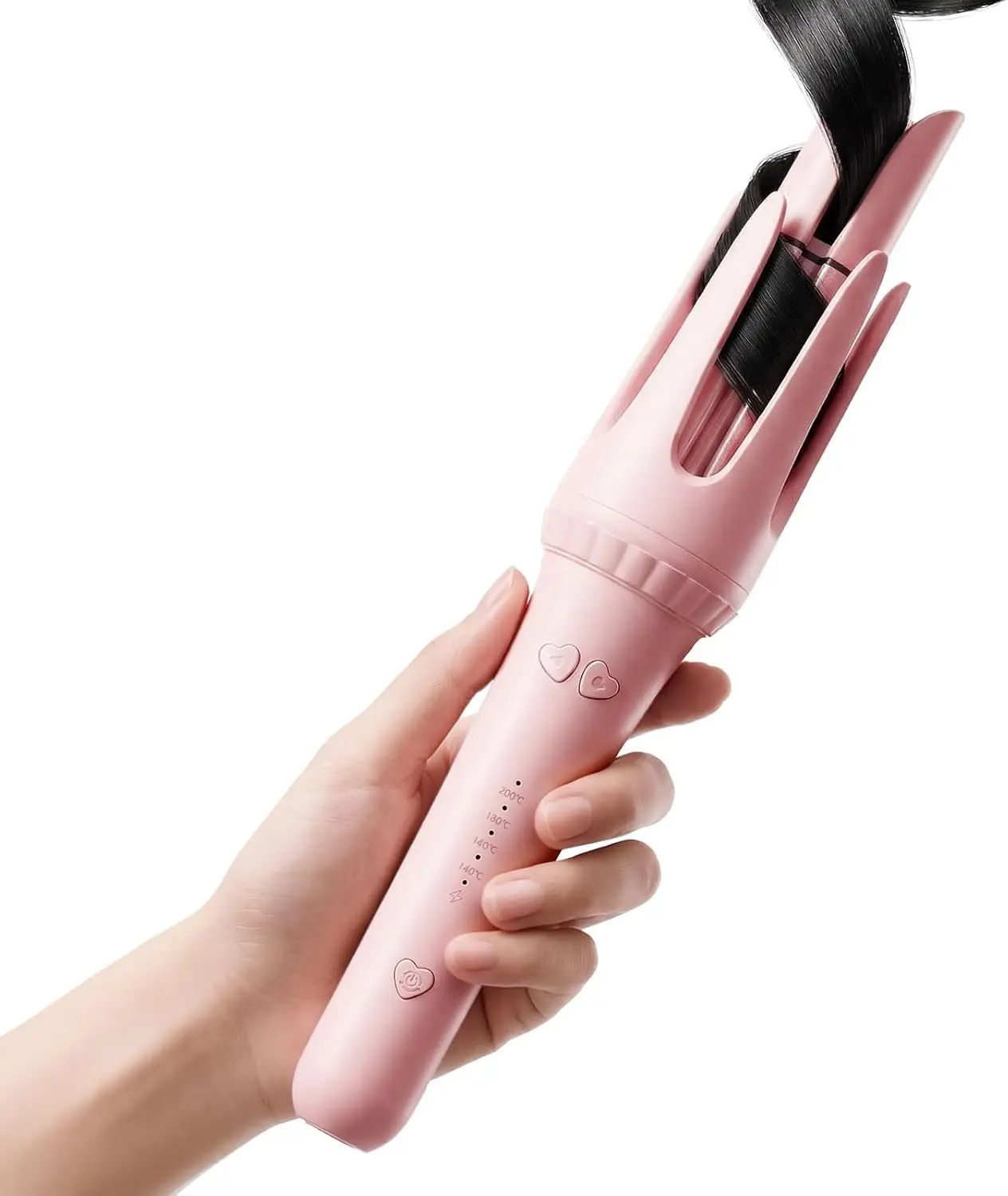 1.25" Smooth Lightweight Cordless Auto Curling Iron - 4 Temp Settings, Rotating Ceramic Wand, Anti-Scald, Anti-Tangle, Dual Voltage, for Daily Home Use Long Hair Beach Waves, Blush Pink Gift