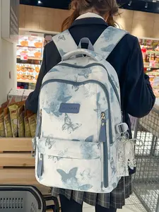 2026 New Zaoan Butterfly Print Large Capacity Backpack, School Backpack, Zipper Backpack, High Aesthetic Student Commuter Bag with Hanging Decoration