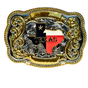 Texas Flag Western Belt Buckle - 4" x 3" Gold Silver Toned Ornate Cowboy Rodeo Buckle