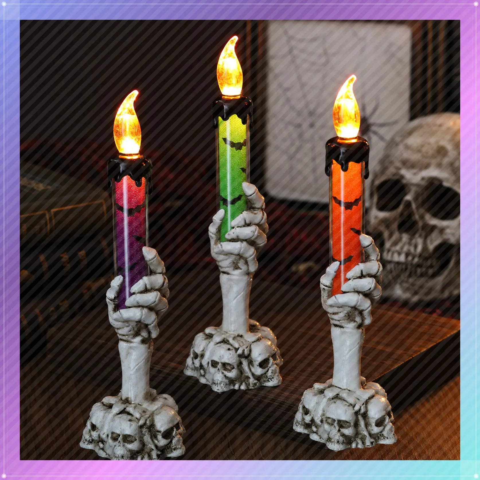 3Pcs Decorative Scary Resin Skeleton Hand Finger Candle Holders - Cordless Tea Light Holders, Halloween Aesthetic Home Decor, Bar Party Desktop Collectibles for Ages 3+ (Indoor-Outdoor Home Supplies)