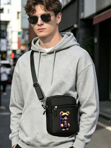 Hip Hop Bear Print Messenger Bag, Unisex Street Fashion Crossbody Backpack, Adjustable Shoulder Bag for Daily Wear and Gifts, Stylish Crossbody Bags