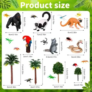 25 Pack Rainforest Animals Figures Toys Set Assorted Creatures Rainforest Diorama Supplies Animals Model Trees for Birthday Party Favors, Piñata Fillers, for Boys and Girls