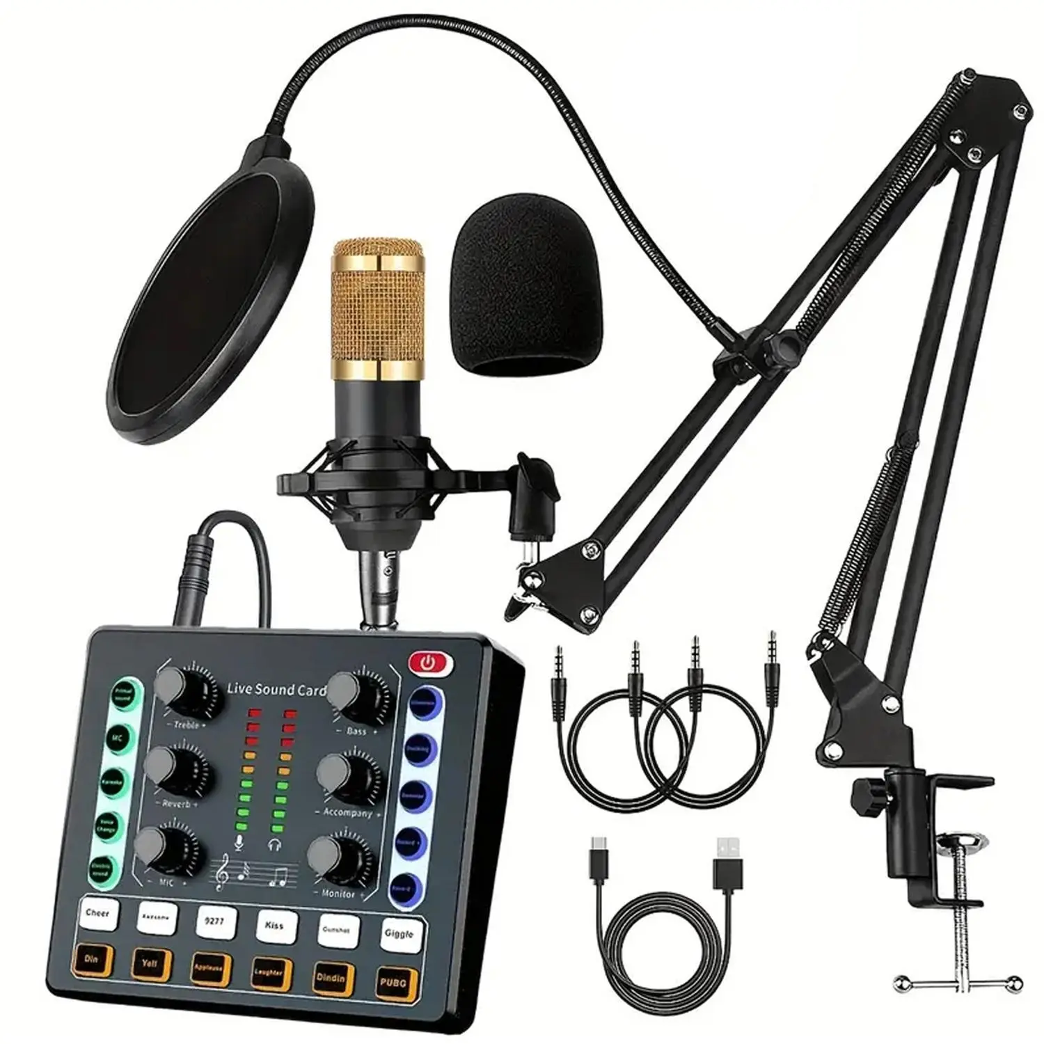 Professional Audio Mixer, 1 Set Live Sound Card & Audio Interface with DJ Mixer Effects & Voice Changer, Podcast Production Studio Equipment
