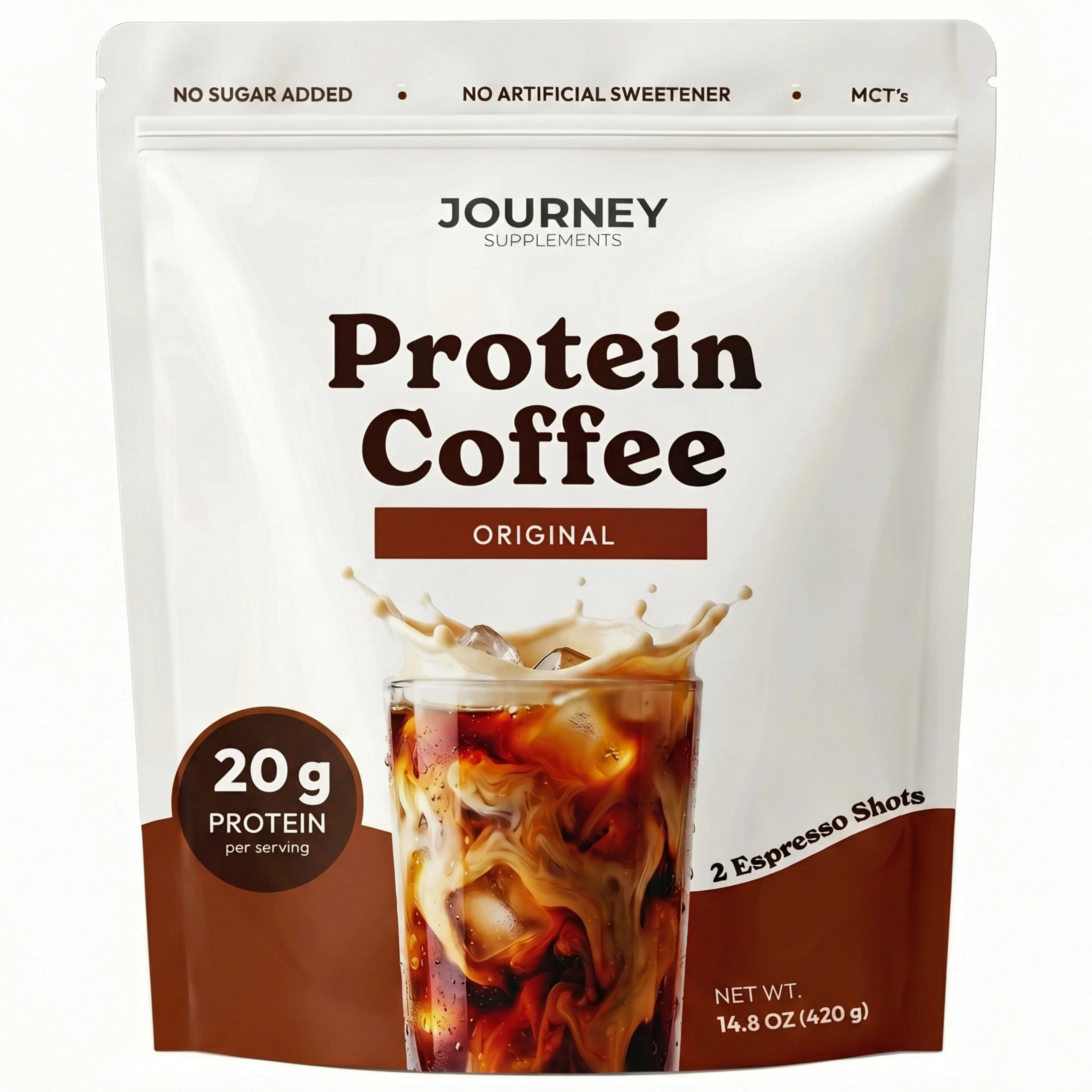 Journey Protein Coffee Powder, 20g High-Protein with Real Coffee, Original | 0g Sugar, 2 Shots of Espresso, Whey Protein & Collagen Peptides with MCT, Keto Friendly, Mixes Hot or Iced, 14 Servings