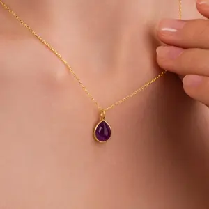 Dainty amethyst necklace, 925 sterling silver necklace, minimalist crystal jewelry, elegant purple stone necklace, gift for her, everyday necklace, personalized gemstone necklace, birthday gift for women, anniversary gift, Christmas gift