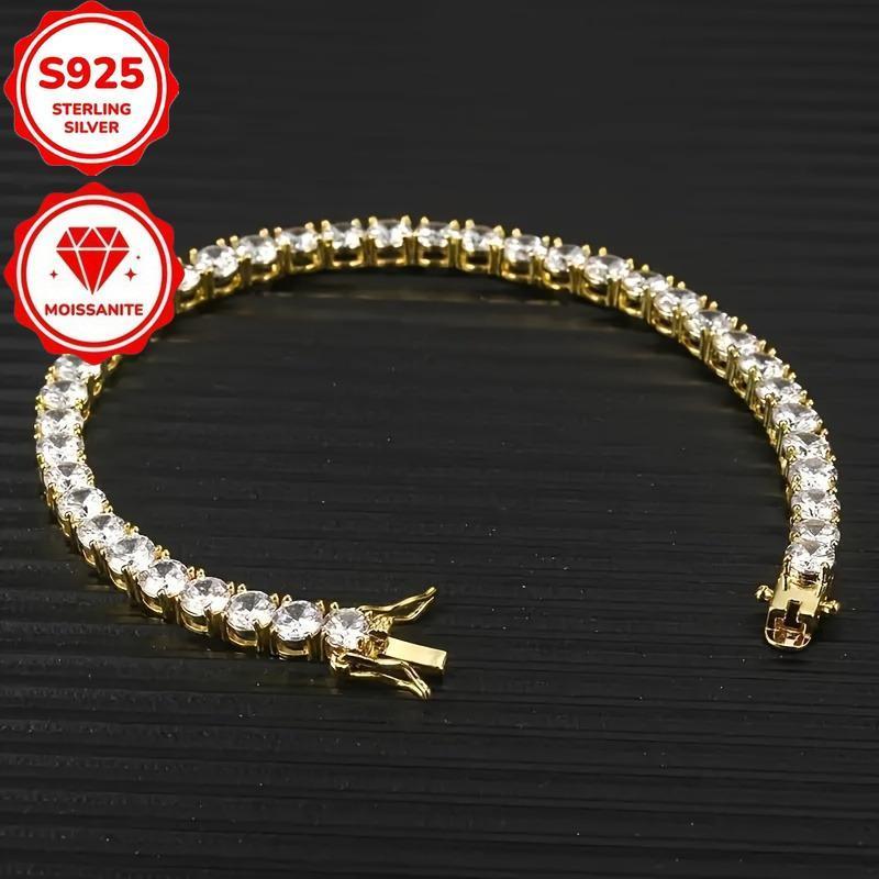 925 Moissanite Tennis Bracelet, Sparkling Synthetic Zirconia- Unisex Luxury Jewelry, Durable Christmas Birthday And Special Occasion Gift, High-Quality Additions, Best Christmas Choice, Vacation Additions Jewelry, Daily Wear Bracelet