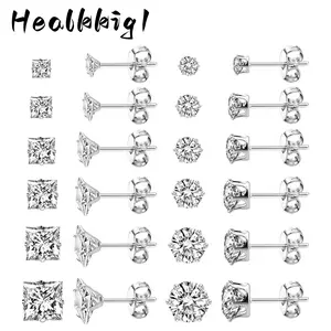 10 Pairs 304 Stainless Steel Rhinestones Stud Earrings Set, Simple Style, tiktokshopspringglowup