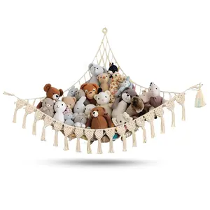 Abby Baby Macrame Plushies Hammock With LED Lights, Natural Cotton Toy Storage Net for Kids' Room Decor