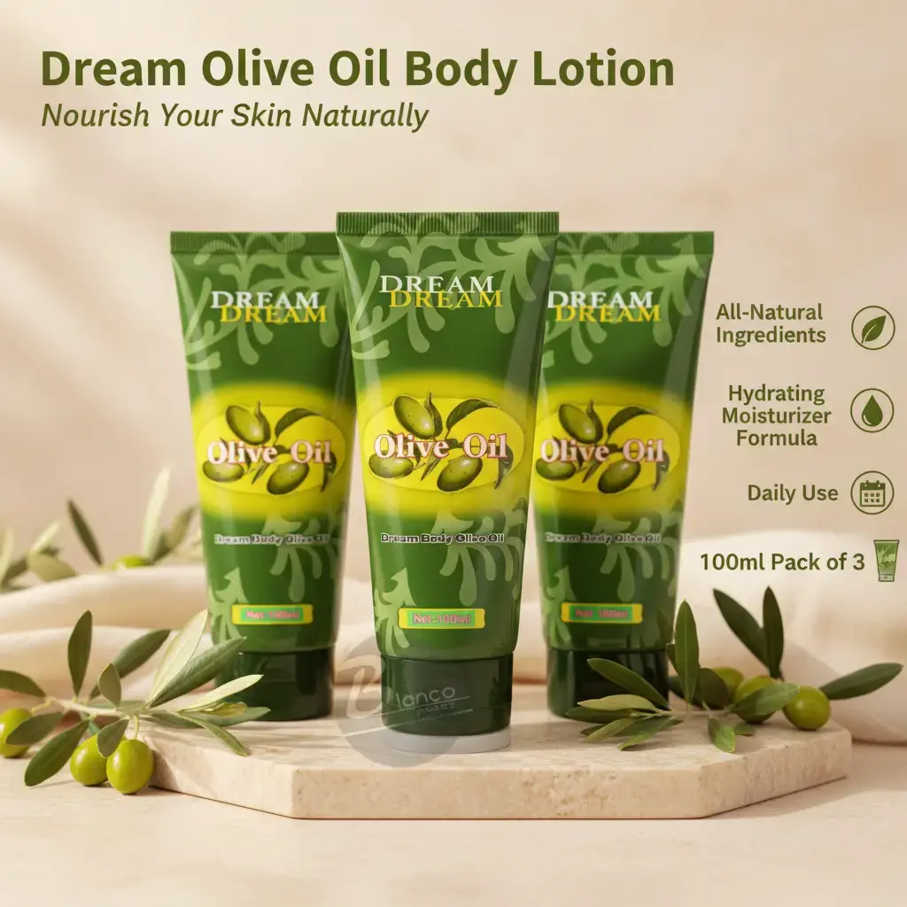 DREAM Olive Oil Hydrating Body Lotion Moisturizer - 100ml Pack of 3, All-Natural, Moisture-Boosting, Daily Nourishing Skin Repair Bath & Body Care Product, Hydrating Lotion, Daily Use, Pack Of Three
