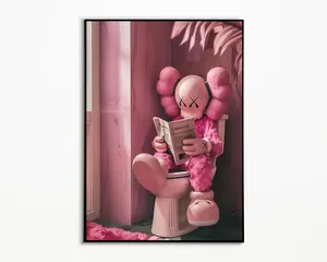 Kaws's on the toilet Pink, Hypebeast Single Poster No Framed, KAWS'S Graffiti Poster, Kaws Figure, pink, Toilet