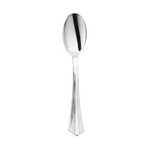 Shiny Metallic Groove Silver Plastic Spoons Shiny Metallic Groove Silver Plastic Spoons