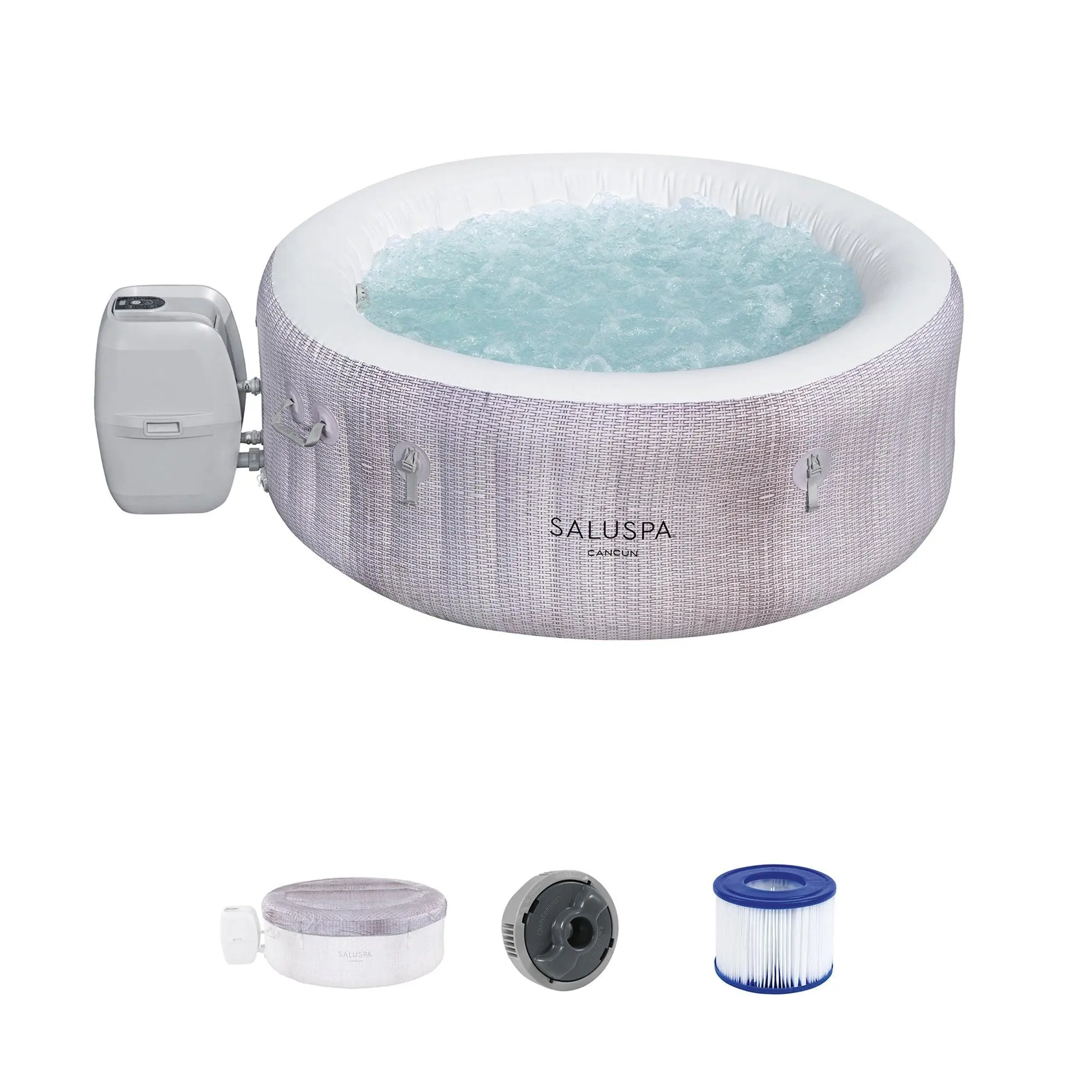 Bestway SaluSpa Cancun AirJet Inflatable Hot Tub with EnergySense Cover, Grey Bestway SaluSpa Cancun AirJet Inflatable Hot Tub with EnergySense Cover, Grey